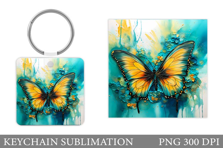 Butterfly Keychain Design. Square Keychain Butterfly