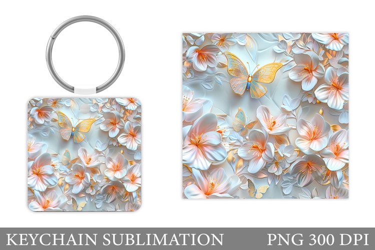 3D Butterflies Keychain. 3D Flowers Keychain Design