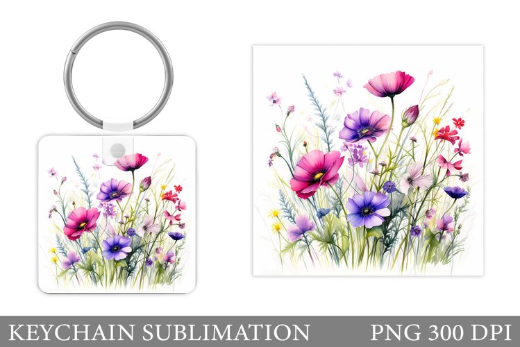 Wildflowers Keychain Design. Flowers Keychain Sublimation