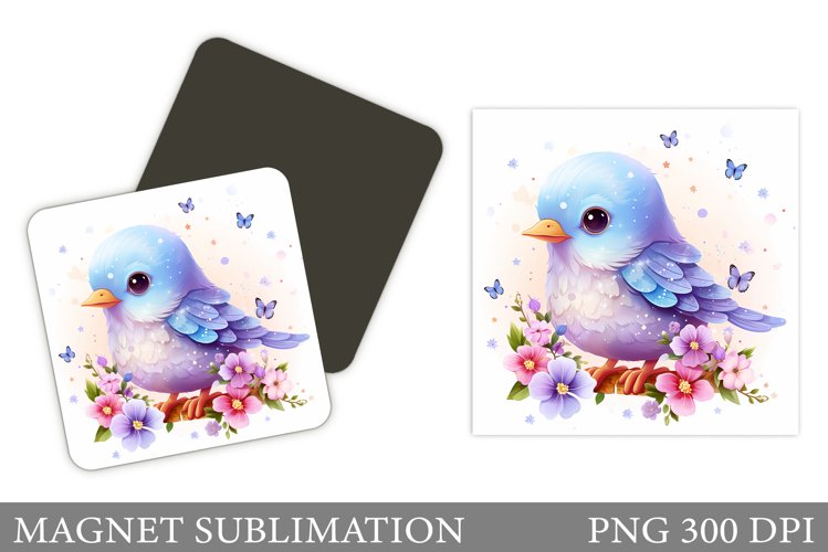 Spring Bird Magnet Sublimation. Bird Flowers Magnet Design