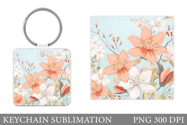 Flowers Keychain Sublimation. Summer Flowers Keychain example image 1
