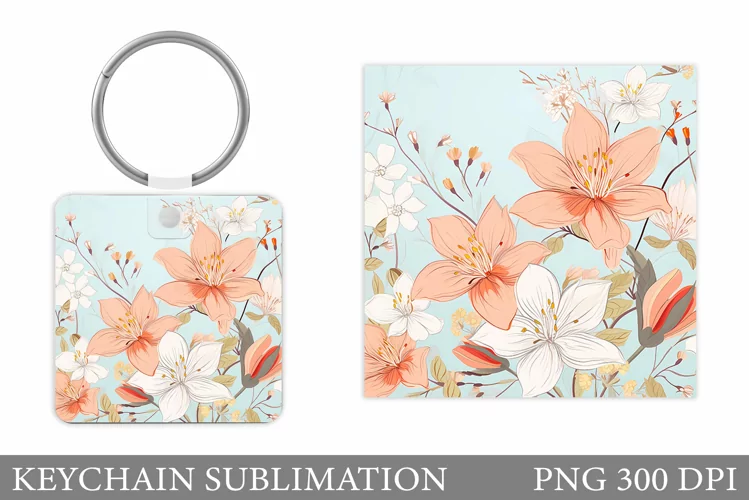 Flowers Keychain Sublimation. Summer Flowers Keychain
