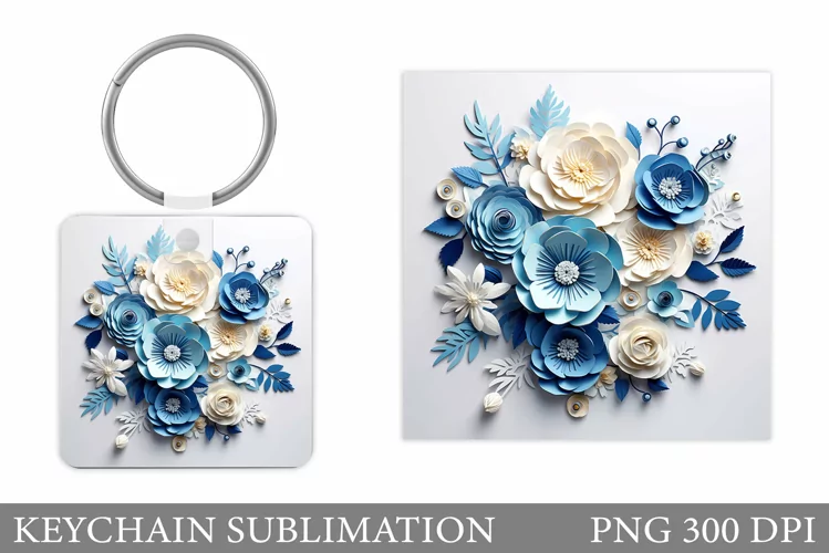 3D Flowers Keychain Design. Keychain Flowers Sublimation