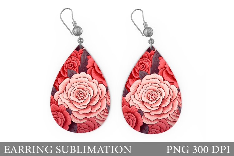 Rose Teardrop Earring Design. Flowers Earring Sublimation