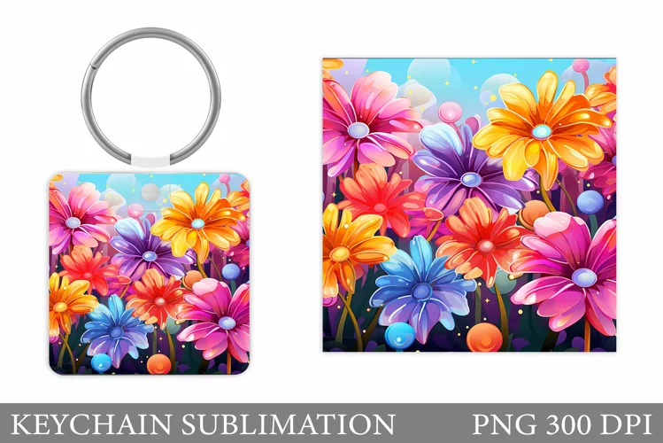 Flowers Keychain Sublimation. Flowers Keychain Design
