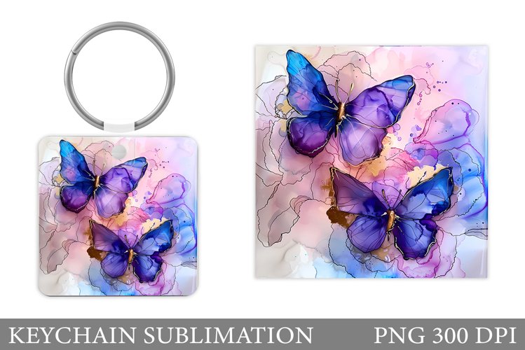 Butterflies Keychain Design. Square Keychain Butterflies