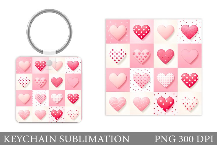 Colorful Hearts Keychain Design. Hearts Keychain Sublimation example image 1