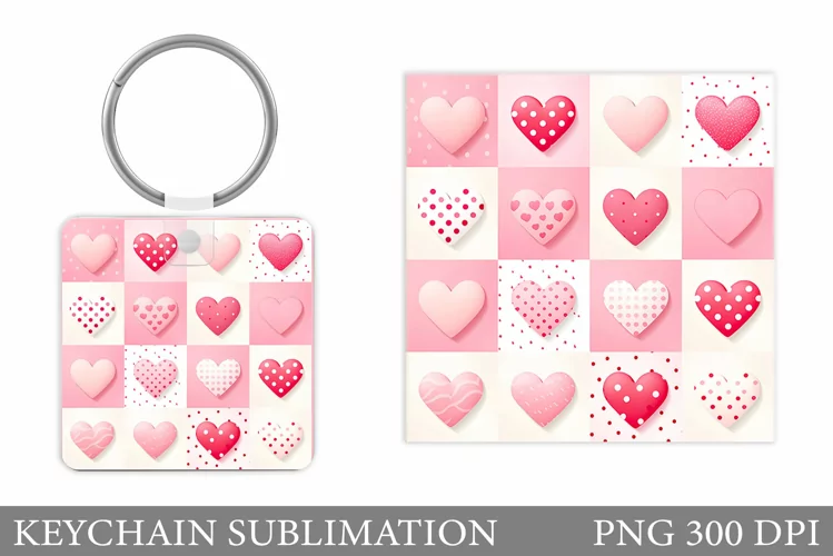 Colorful Hearts Keychain Design. Hearts Keychain Sublimation