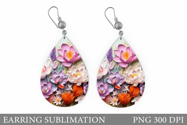 3D Flowers Earring Design. Flowers Earring Sublimation