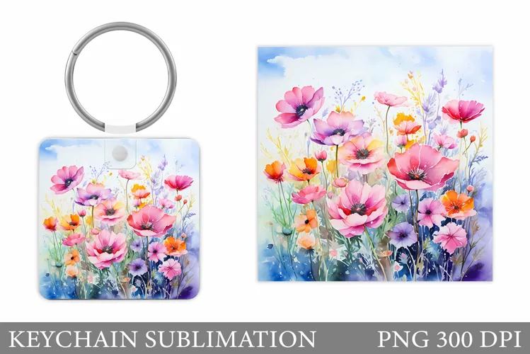 Wildflowers Keychain Design. Flowers Keychain Sublimation