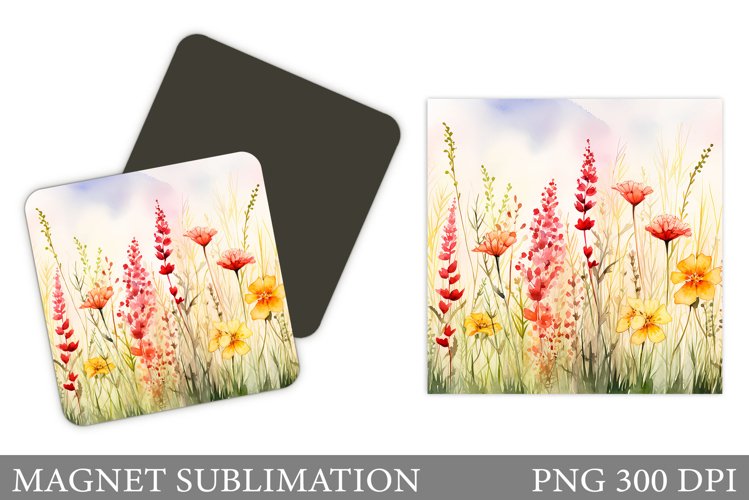 Wildflowers Magnet Sublimation. Flowers Square Magnet