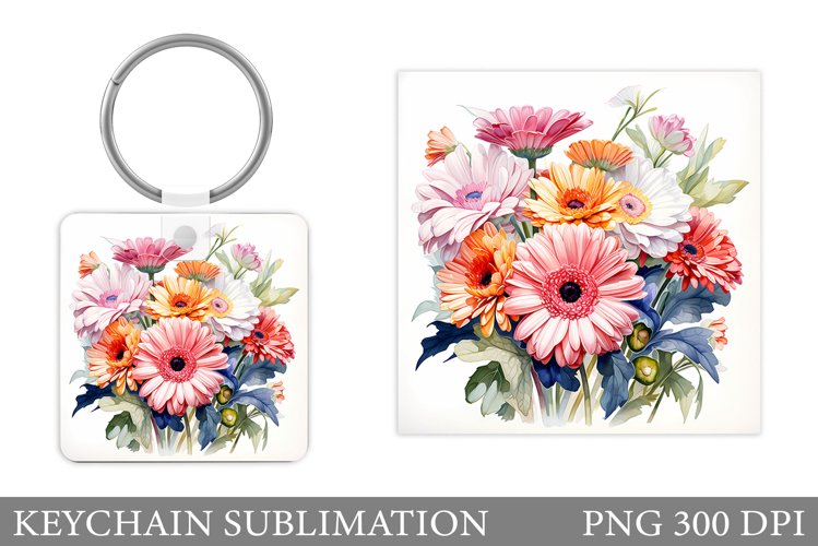 Gerbera Keychain Sublimation. Flowers Keychain Design example image 1