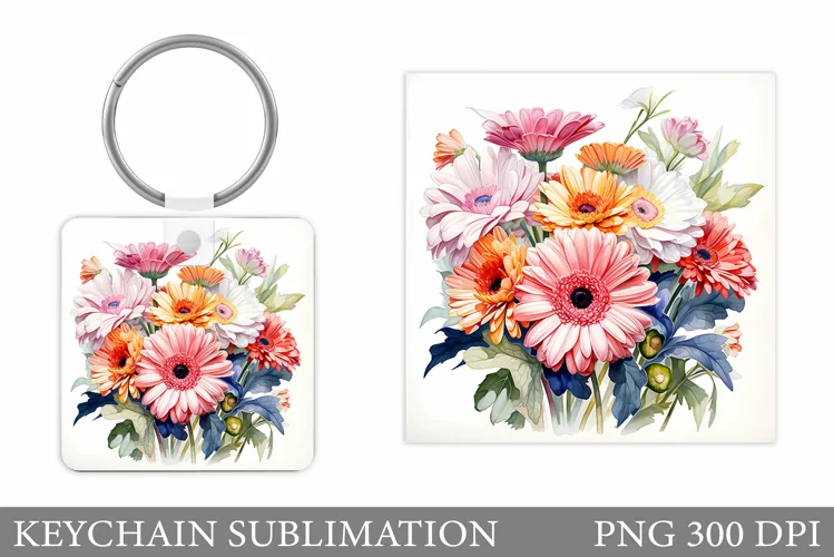 Gerbera Keychain Sublimation. Flowers Keychain Design