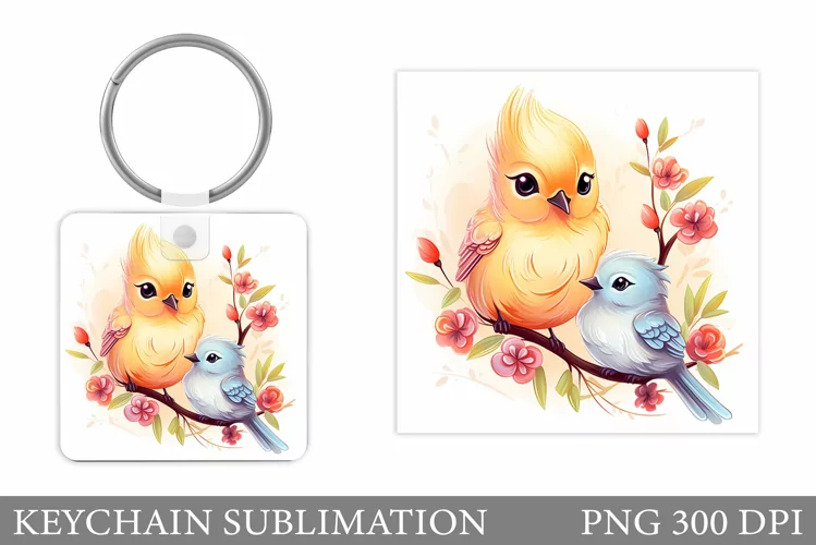 Cute Birds Mother's Day Keychain. Birds Keychain Sublimation