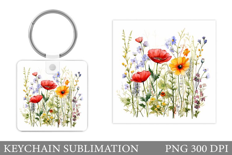 Wildflowers Keychain Design. Flowers Keychain Sublimation