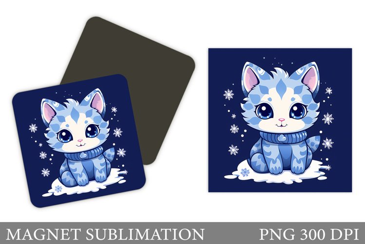 Winter Cat Magnet Sublimation. Cute Cat Magnet Design example image 1