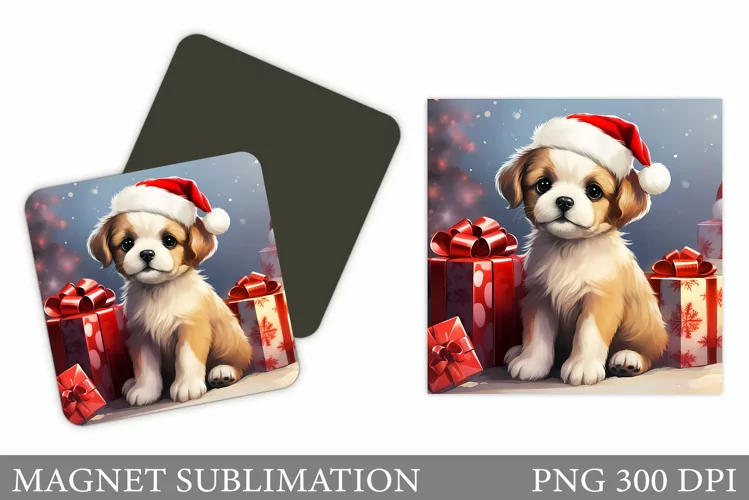 Christmas Dog Magnet. Cute Dog Magnet Sublimation