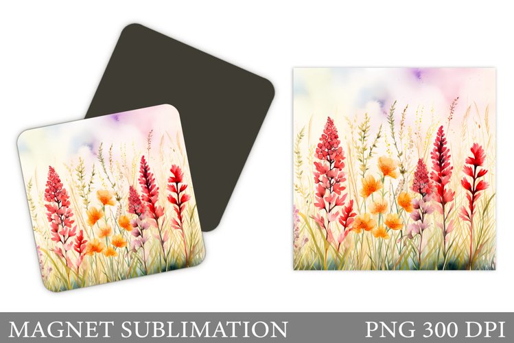 Flowers Square Magnet Design. Wildflowers Magnet Sublimation