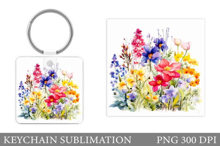 Wildflowers Keychain Design. Flowers Keychain Sublimation example image 1