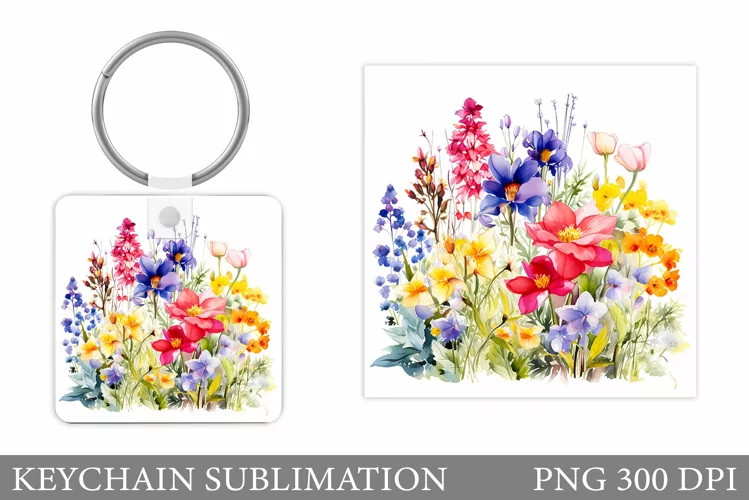 Wildflowers Keychain Design. Flowers Keychain Sublimation