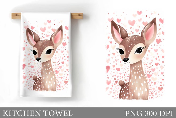 Cute Deer Kitchen Towel. Valentines Kitchen Towel example image 1