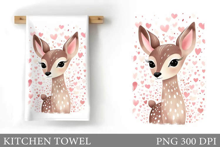 Cute Deer Kitchen Towel. Valentines Kitchen Towel