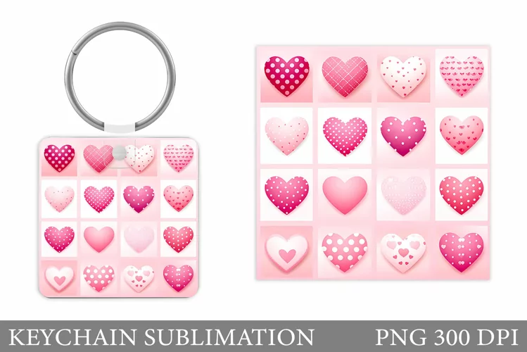 Hearts Keychain Sublimation. Colorful Hearts Keychain