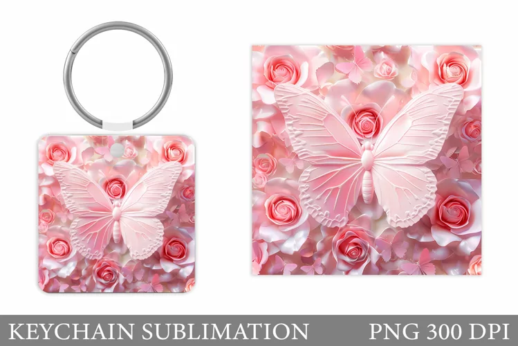 Butterfly Keychain Sublimation. Flowers Square Keychain