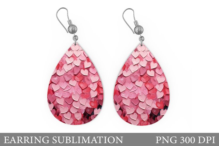 Hearts Earring Sublimation. Teardrop Earring Hearts Design example image 1