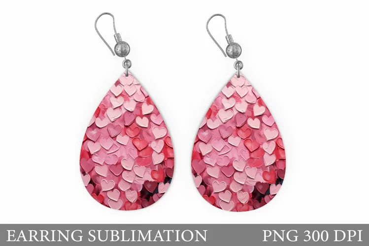 Hearts Earring Sublimation. Teardrop Earring Hearts Design
