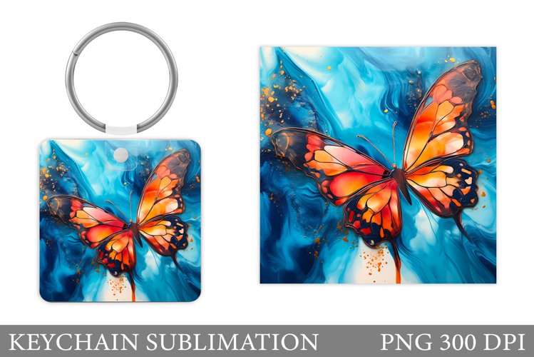 Butterfly Square Keychain. Butterfly Keychain Design