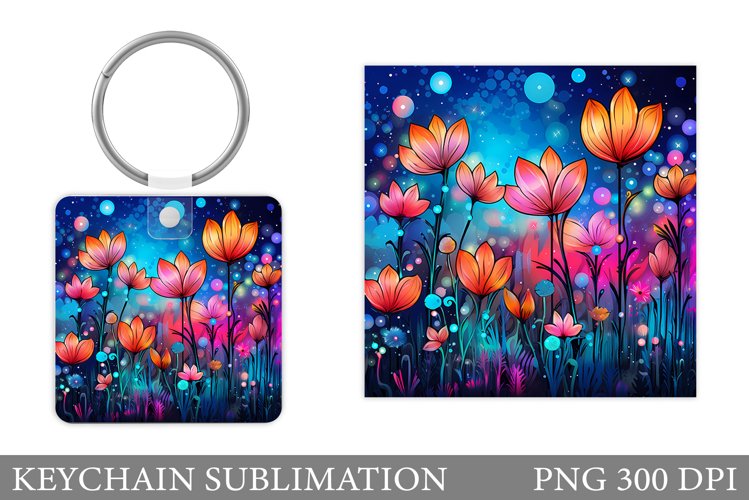 Flowers Keychain Sublimation. Square Keychain Flowers example image 1