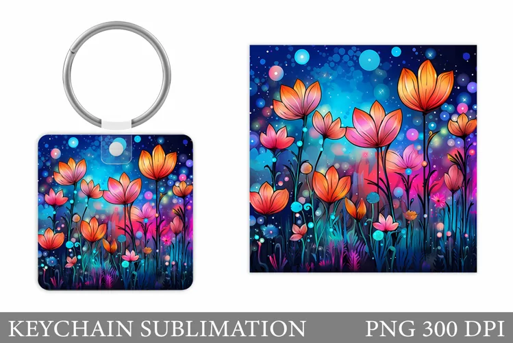 Flowers Keychain Sublimation. Square Keychain Flowers