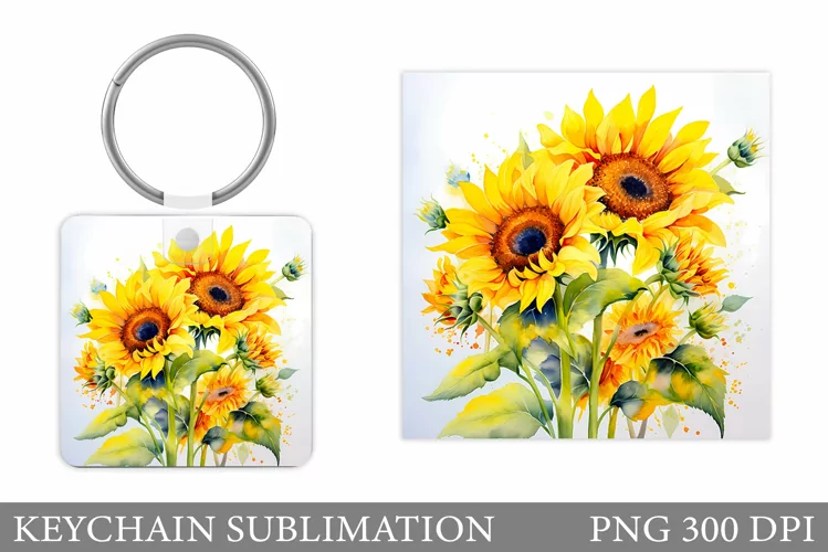 Sunflowers Keychain Sublimation. Summer Flowers Keychain