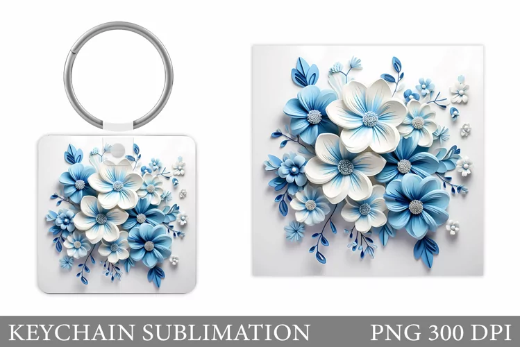 3D Flowers Keychain Design. Flowers Keychain Template