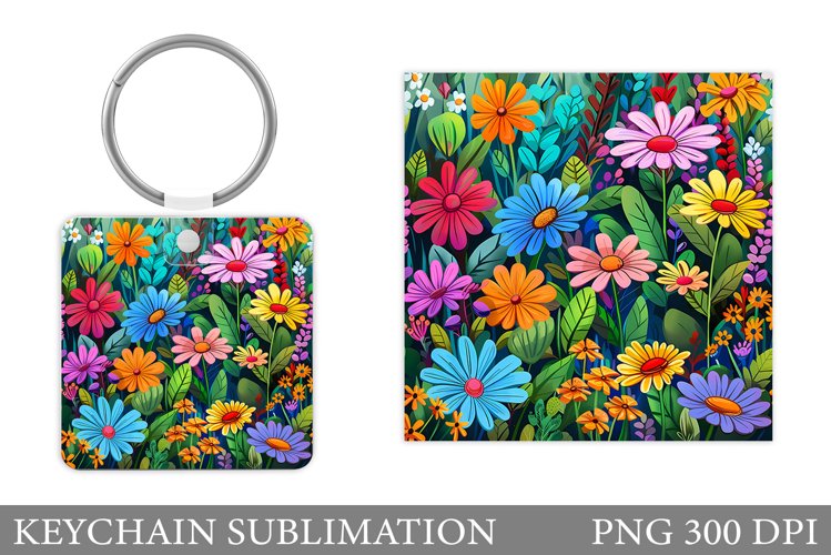 Flowers Keychain Design. Flowers Square Keychain Sublimation example image 1
