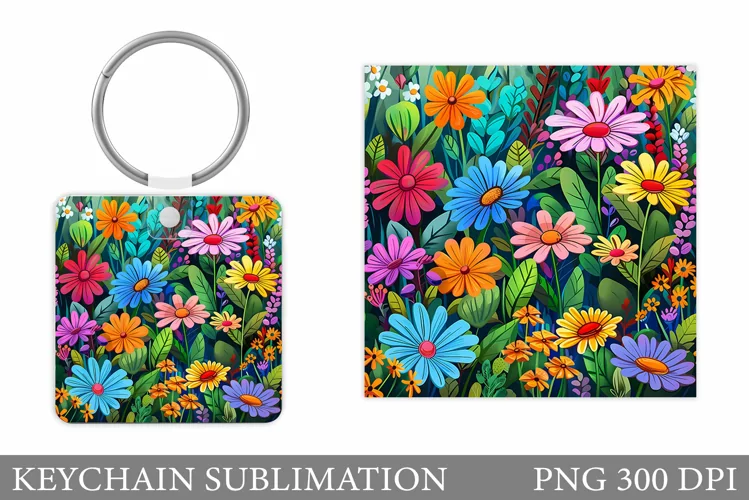 Flowers Keychain Design. Flowers Square Keychain Sublimation