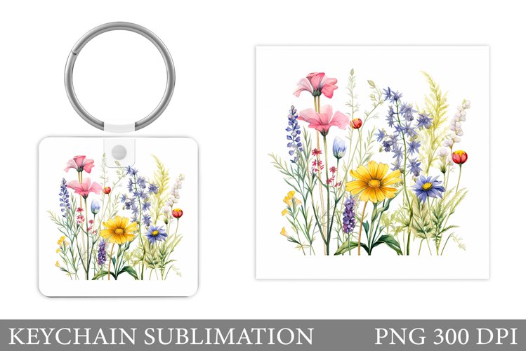 Flowers Square Keychain. Wildflowers Keychain Sublimation