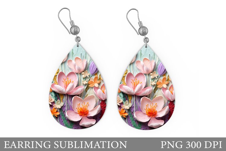3D Flowers Earring Design. Flowers Earring Sublimation