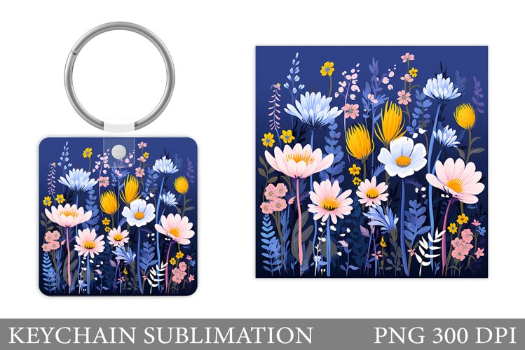 Flowers Keychain Sublimation. Flowers Keychain Design example image 1
