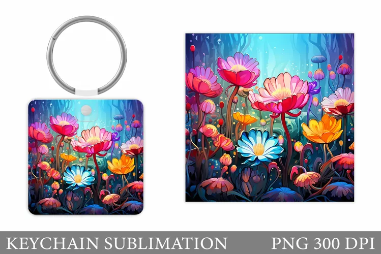 Flowers Keychain Sublimation. Daisy Flowers Keychain Design