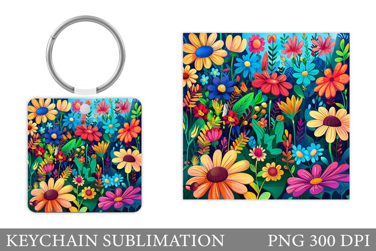 Flowers Keychain Sublimation. Floral Keychain Design example image 1