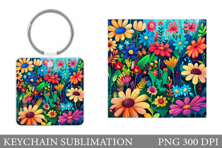 Flowers Keychain Sublimation. Floral Keychain Design