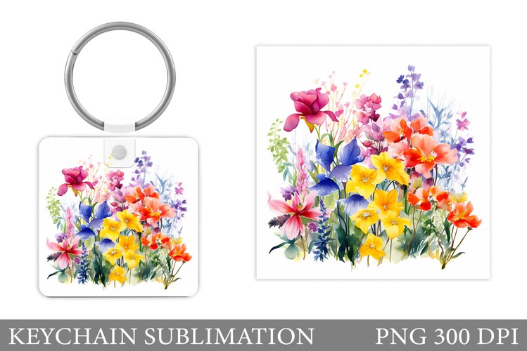 Flowers Square Keychain. Wildflowers Keychain Sublimation example image 1
