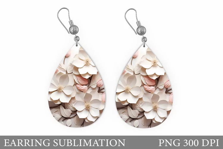 3D Flowers Earring Design. Flowers Earring Sublimation