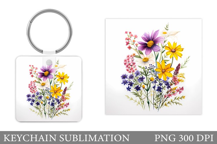 Flowers Keychain Sublimation. Wildflowers Keychain Design example image 1