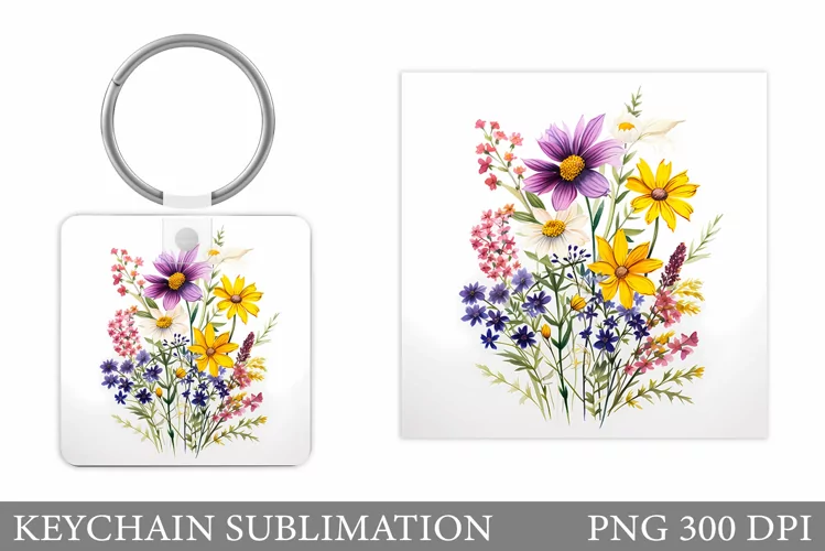 Flowers Keychain Sublimation. Wildflowers Keychain Design