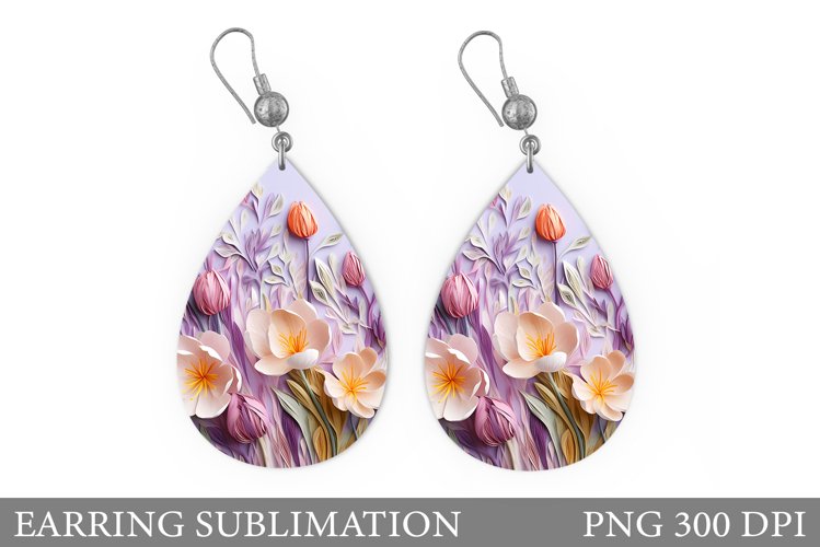 Flowers Earring Sublimation. 3D Flowers Earring Design example image 1