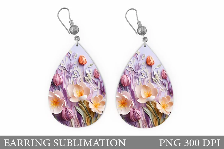 Flowers Earring Sublimation. 3D Flowers Earring Design