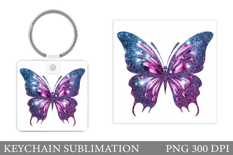 Glitter Butterfly Keychain Design. Butterfly Square Keychain